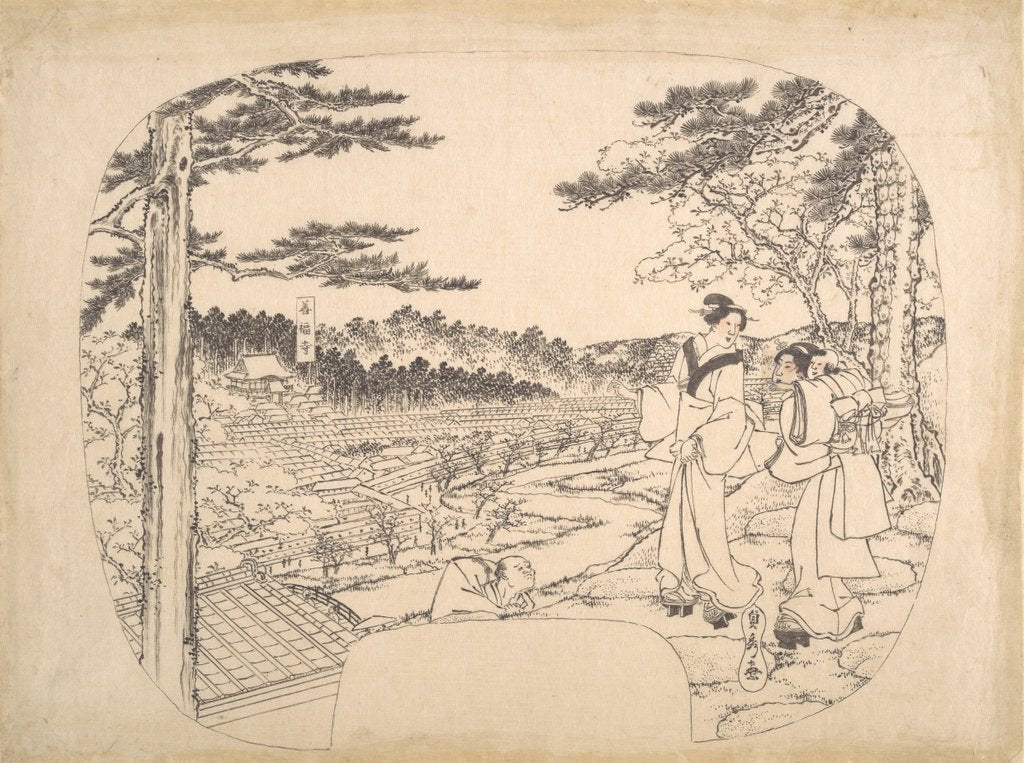 Detail of Two Women Admiring the Sights from a Vantage Point…the Zenpukuji Temple, 19th century by Sadahide Utagawa