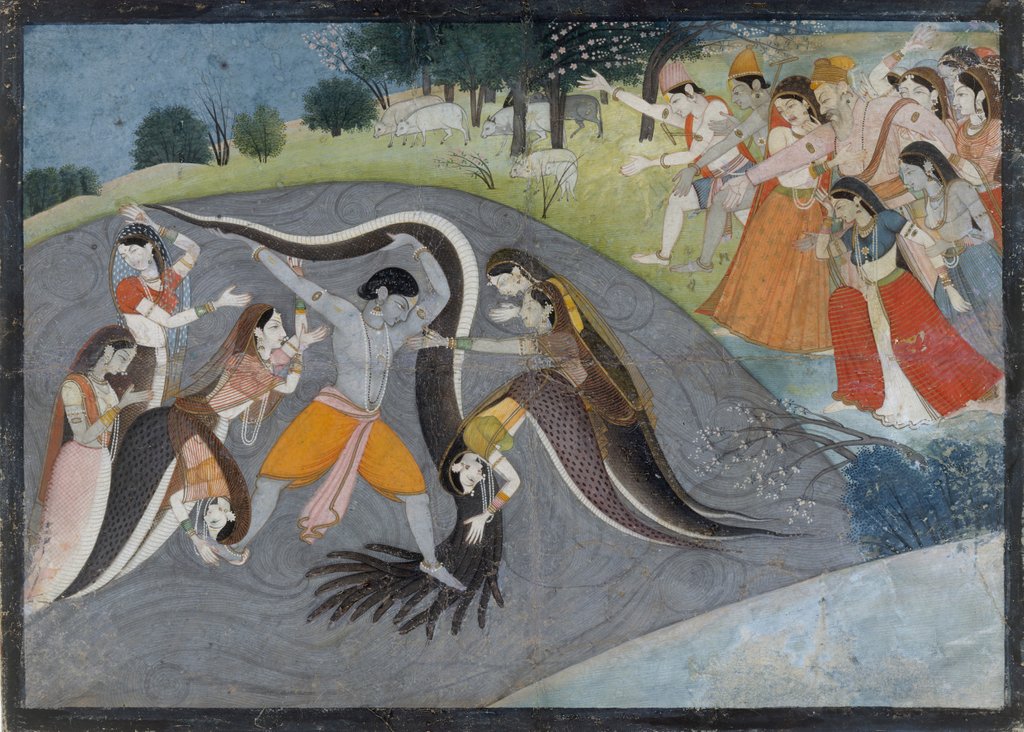 Detail of Krishna Subduing Kaliya, the Snake Demon: Folio from a Bhagavata Purana Series , ca. 1785 by Unknown