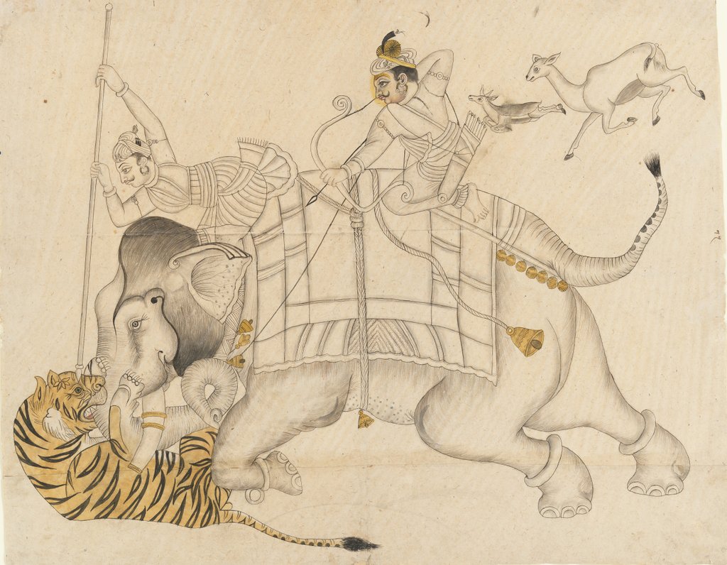 Detail of Maharao Shatru Sal II Hunting a Tiger, ca. 1866-89 by Unknown