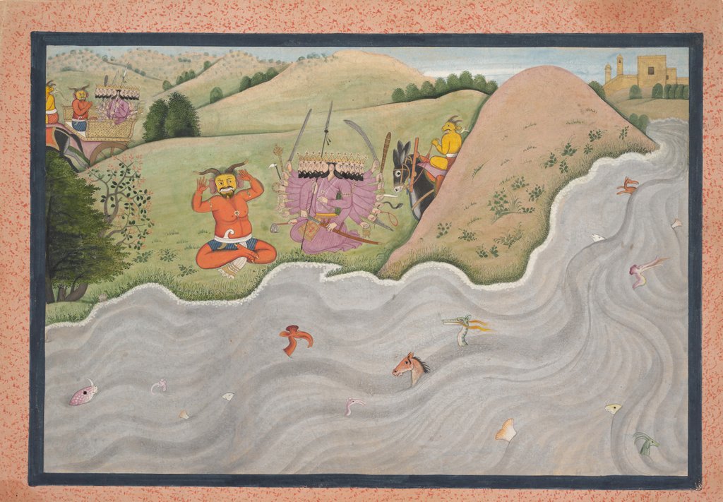 Detail of The Demon Marichi Tries to Dissuade Ravana… from a dispersed Ramayana series, ca. 1780 by Unknown
