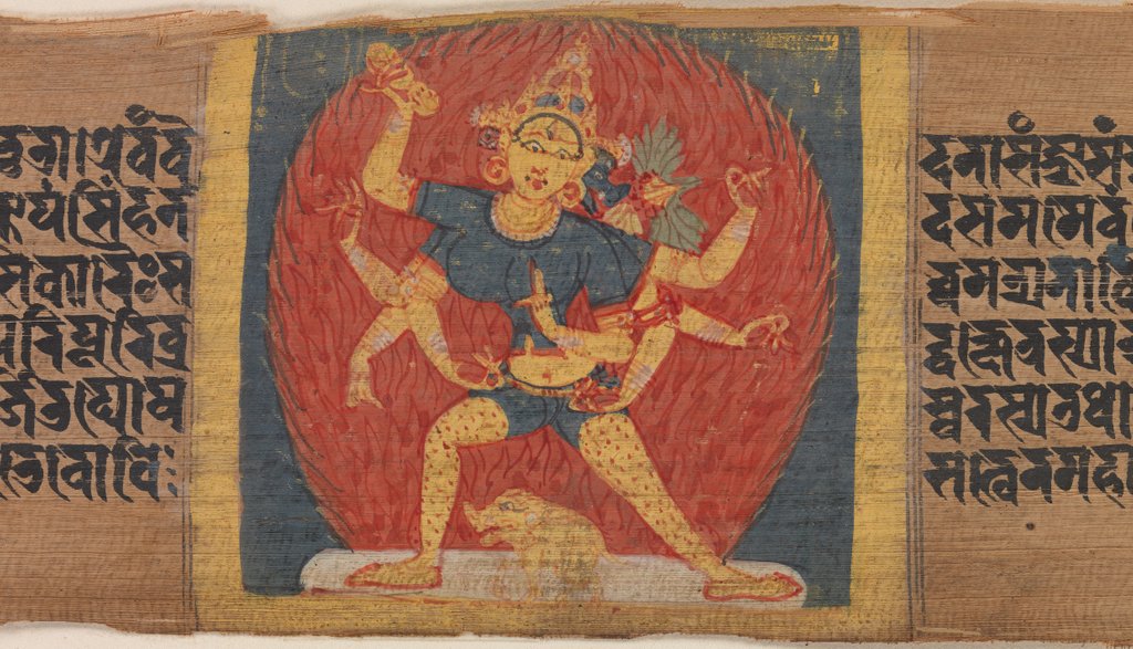 Detail of Wrathful Eight-armed and Three-faced Goddess Tara Marichi…, ca. 1090 by Unknown