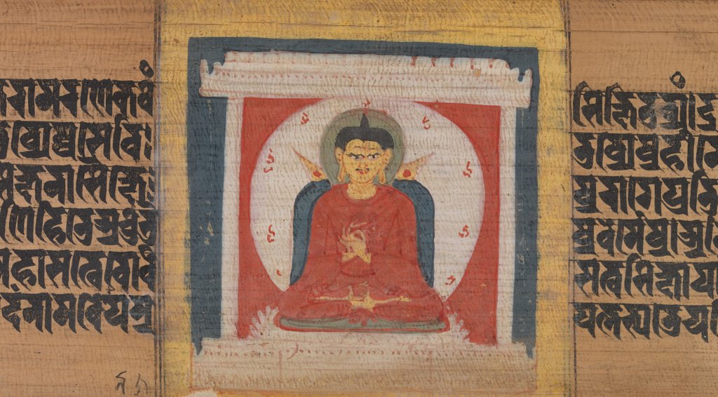 Detail of Buddha Enthroned in a Shrine, Leaf from…Pancavimsatisahasrika Prajnaparamita…, ca. 1090 by Unknown