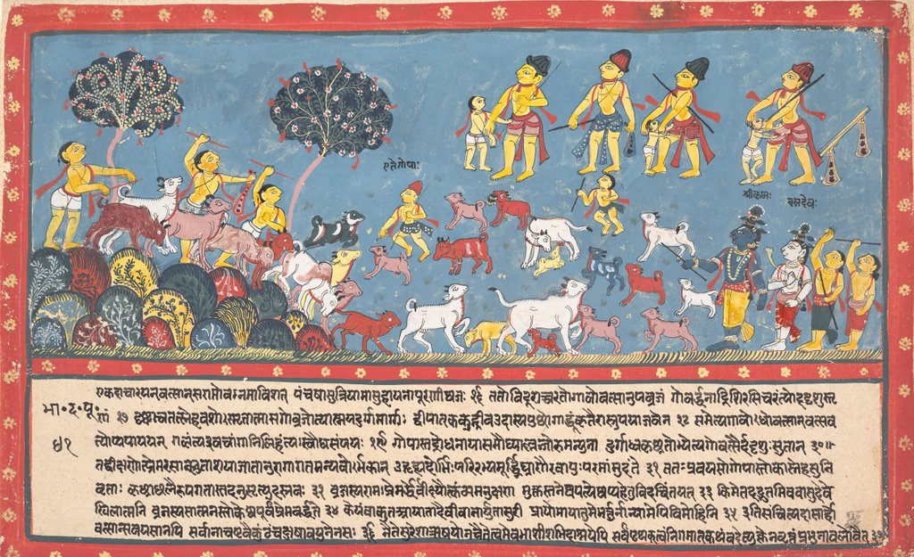Detail of Krishna, Balarama, and the Cowherders… from a Dispersed Bhagavata Purana…, 1800-1825 by Unknown