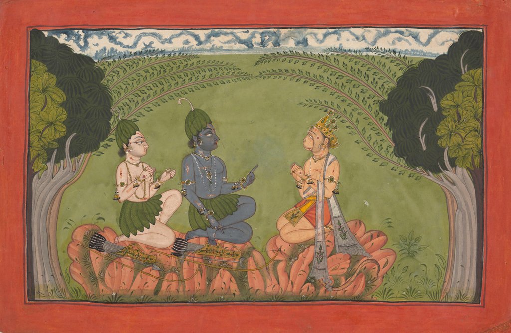 Detail of Hanuman before Rama and Lakshmana… the dispersed 'Mankot' Ramayana series, ca. 1710-25 by Unknown