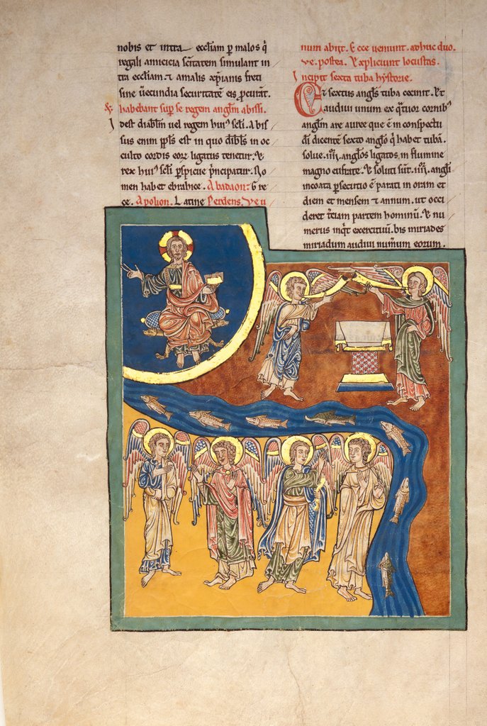 Detail of Leaf from a Beatus Manuscript: the Sixth Angel Delivers the Four Angels…, ca. 1180 by Unknown