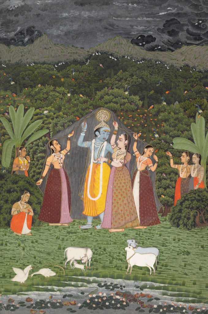 Detail of Krishna and the Gopis Take Shelter from the Rain, 1760 by Unknown