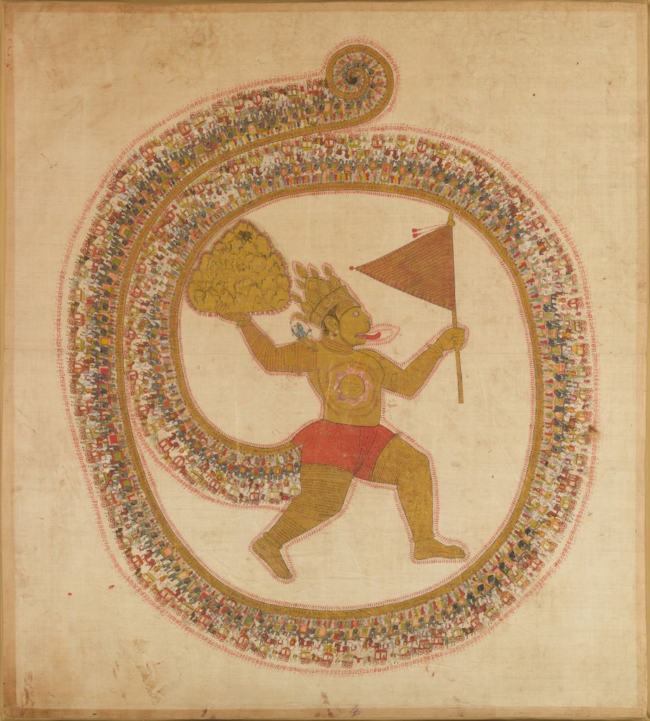 Detail of Hanuman Bearing the Mountaintop with Medicinal Herbs, ca. 1800 by Unknown