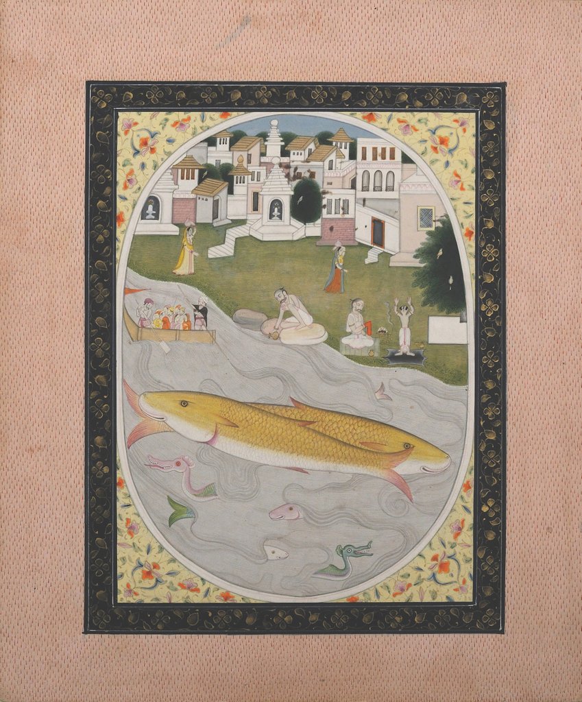 Detail of Manuscript Painting with Hindu Tantric Scene Depicting Two Fish, 1800-1820 by Unknown