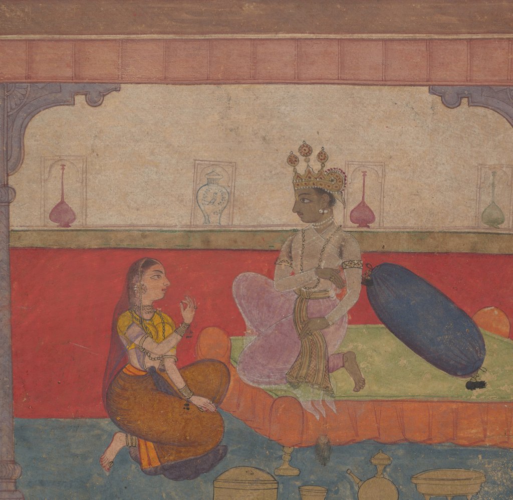 Detail of Radha Speaks to Krishna: Page from the Boston Rasikapriya, ca. 1610 by Unknown