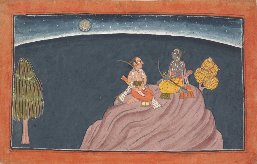 Detail of Rama and Lakshmana on Mount Pavarasana: Folio from the Shangri Ramayana series…, c1690-1710 by Unknown