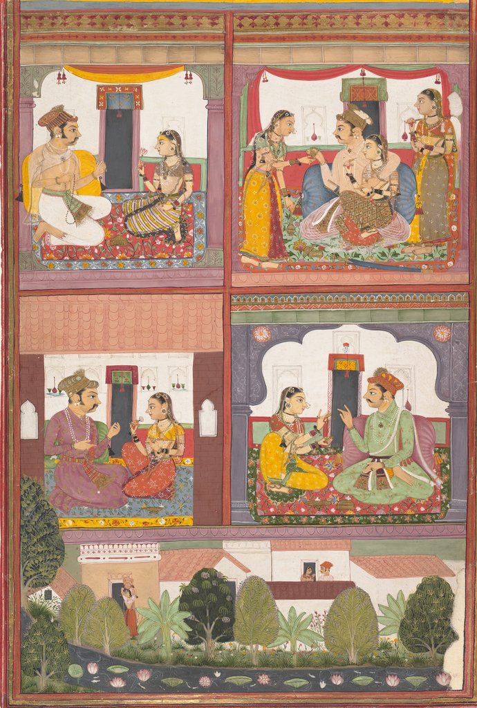 Detail of Four Love Scenes and a Landscape: Page from a Dispersed Raskapriya, ca. 1700 by Unknown