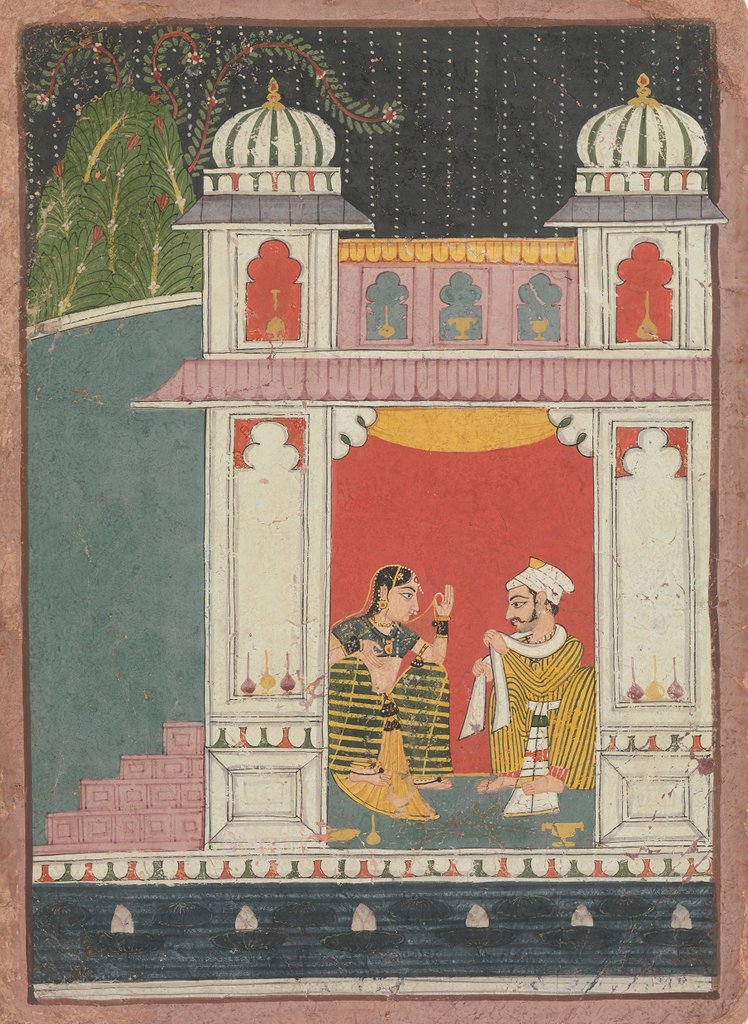 Detail of A Heroine and Her Lover in a Pavilion: Page from a Dispersed Nayikabheda , ca. 1660-80 by Unknown