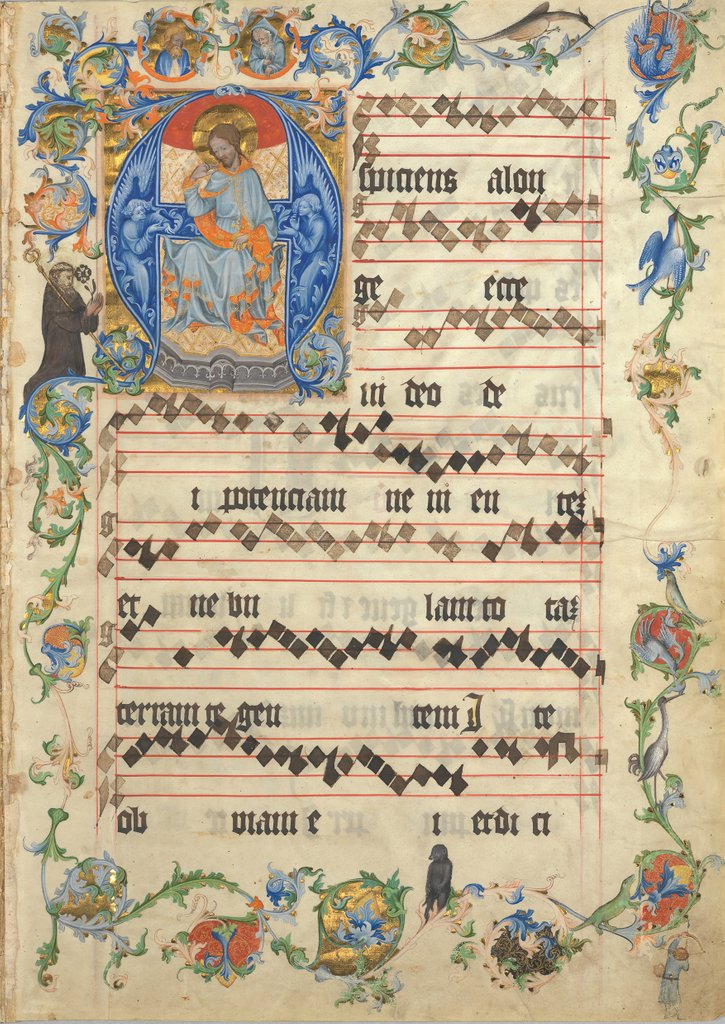 Detail of Bifolium with Christ in Majesty in an Initial A, from an Antiphonary, ca. 1405 by Unknown