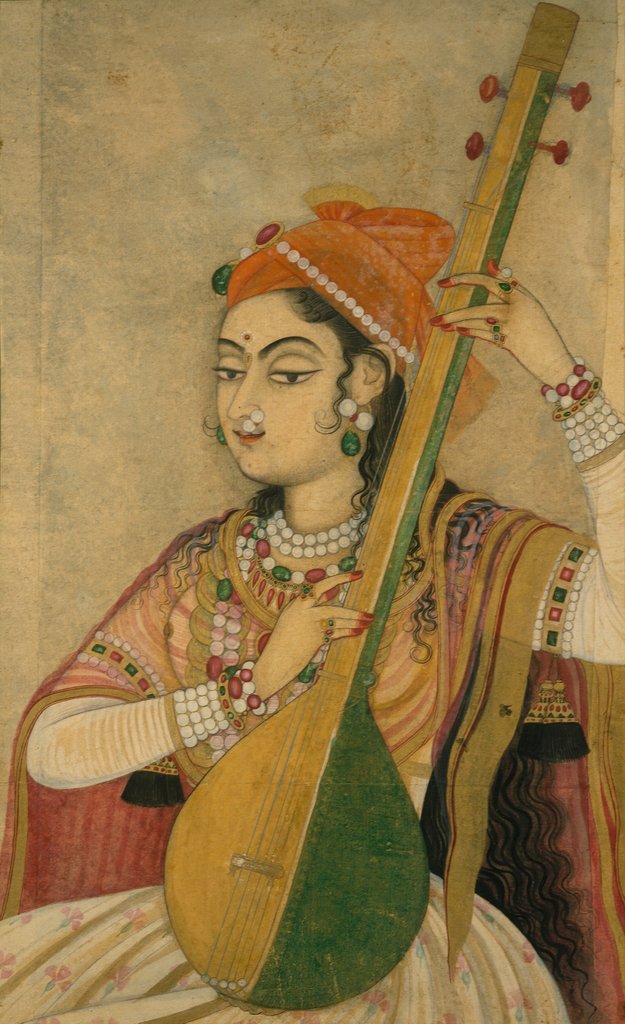 Detail of A Lady Playing the Tanpura, ca. 1735 by Unknown