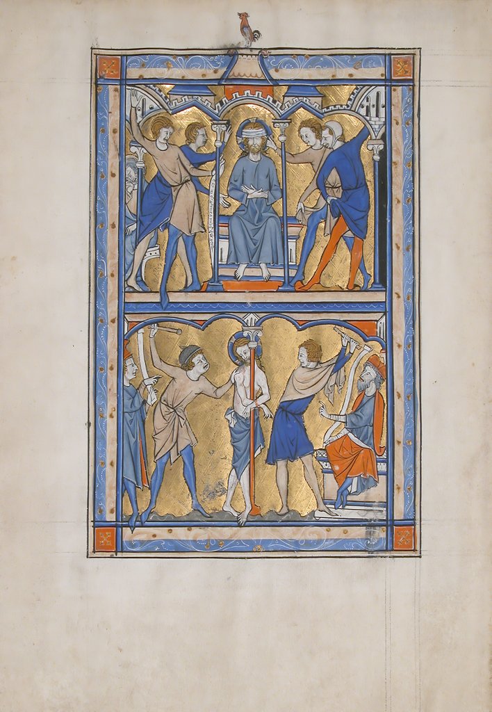 Detail of Manuscript Leaf with the Mocking and Flagellation of Christ, from a Royal Psalter, 13th century by Unknown