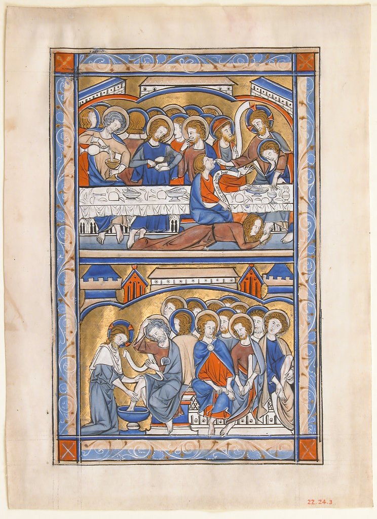 Detail of Manuscript Leaf with the Last Supper and the Washing of the Apostles? Feet Leaf…, ca. 1250-70 by Unknown