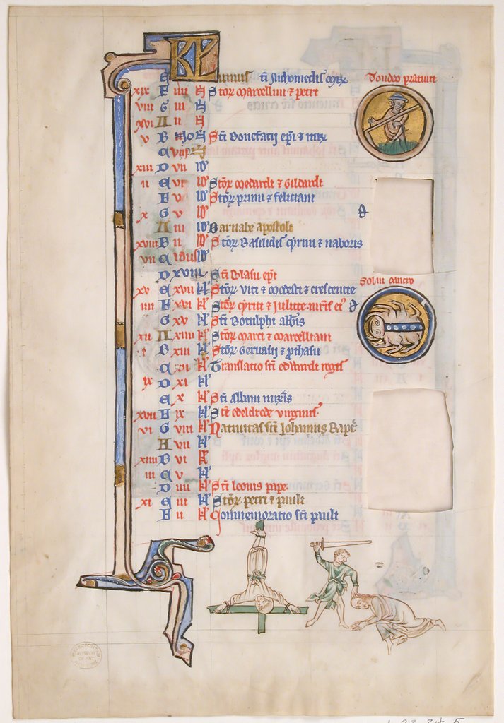 Detail of Manuscript Leaf with June Calendar, from a Royal Psalter, 13th century by Unknown