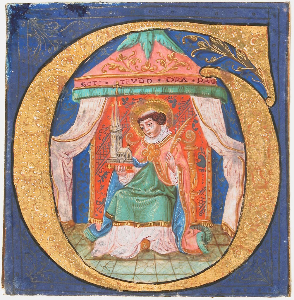 Detail of Manuscript Illumination with Saint Trudo in an Initial O, from a Choir Book, 15th century by Unknown