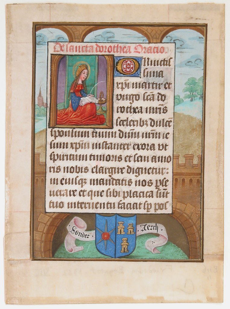 Detail of Manuscript Leaf wtih Saint Dorothy, from a Book of Hours, ca. 1500 by Unknown