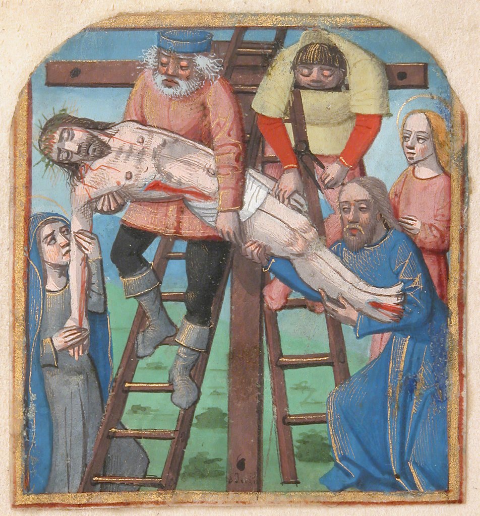 Detail of Manuscript Illumination with the Descent from the Cross, from a Book of Hours, late 15th century by Unknown