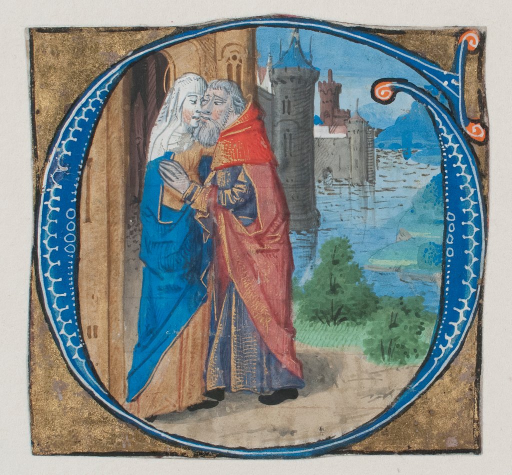 Detail of Manuscript Illumination with Joachim and Anna in an Initial G with Joachim and Anna…, 15th century by Unknown