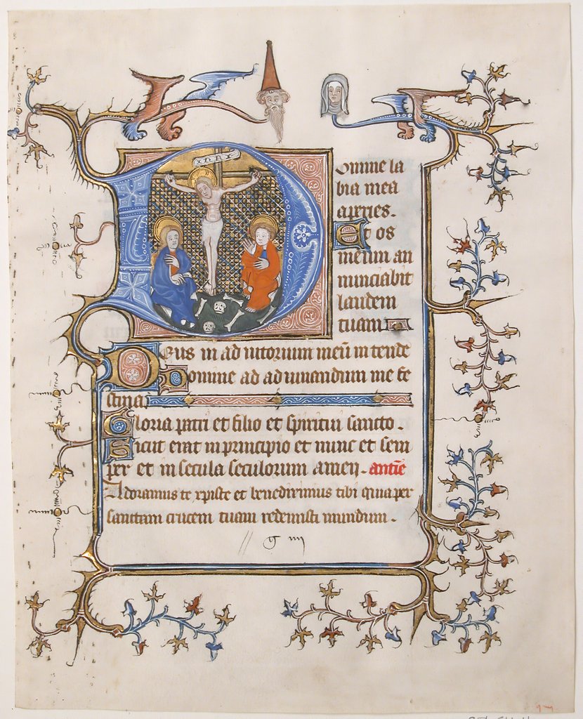 Detail of Manuscript Leaf with the Crucifixion in an Initial D, from a Book of Hours, ca. 1350 by Unknown