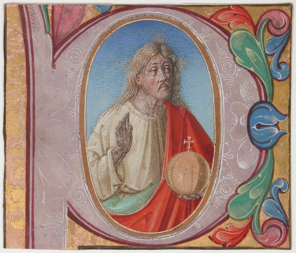 Detail of Manuscript Illumination with Salvator Mundi in an Initial P, from a Choir Book, early 16th century by Unknown