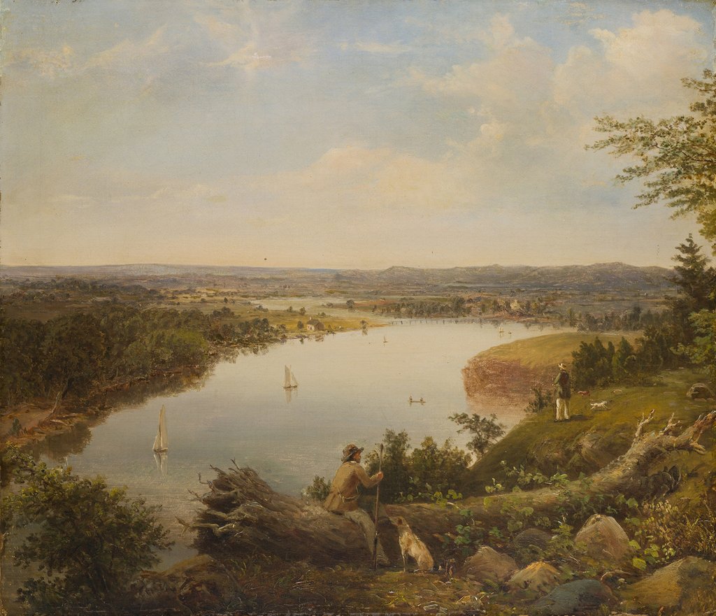 Detail of The Hudson River Valley near Hudson, New York, ca. 1850 by American Painter