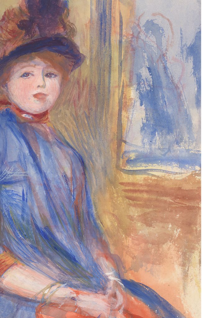 Detail of Young Girl in a Blue Dress, ca. 1890 by Pierre-Auguste Renoir