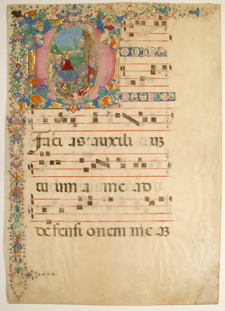Detail of Manuscript Leaf with Entry into Jerusalem on Palm Sunday in an Initial D…, 15th-16th century by Bartolomeo di Domenico di Guido