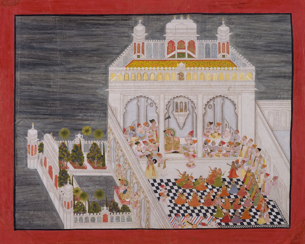 Detail of Maharana Ari Singh with His Courtiers Being Entertained at the Jagniwas Water Palace, dated 1767 by Bhima