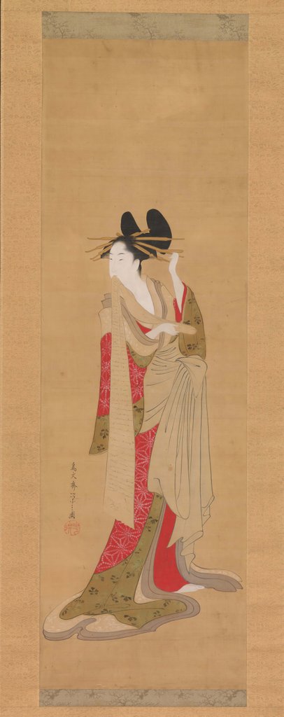 Detail of Courtesan with a Letter in Her Mouth, 1756-1815 by Hosoda Eishi