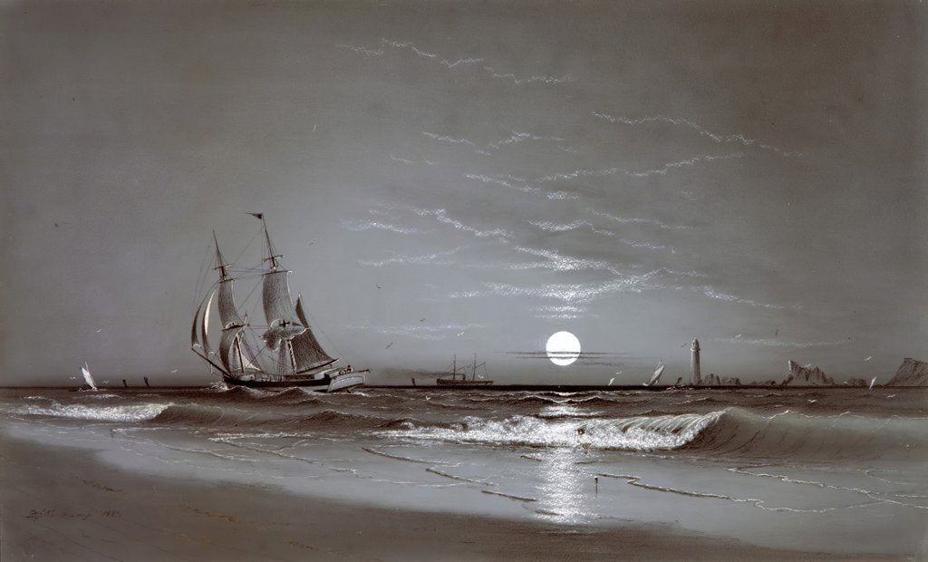 Detail of Entrance to Harbor?Moonlight, 1881 by David Johnson Kennedy
