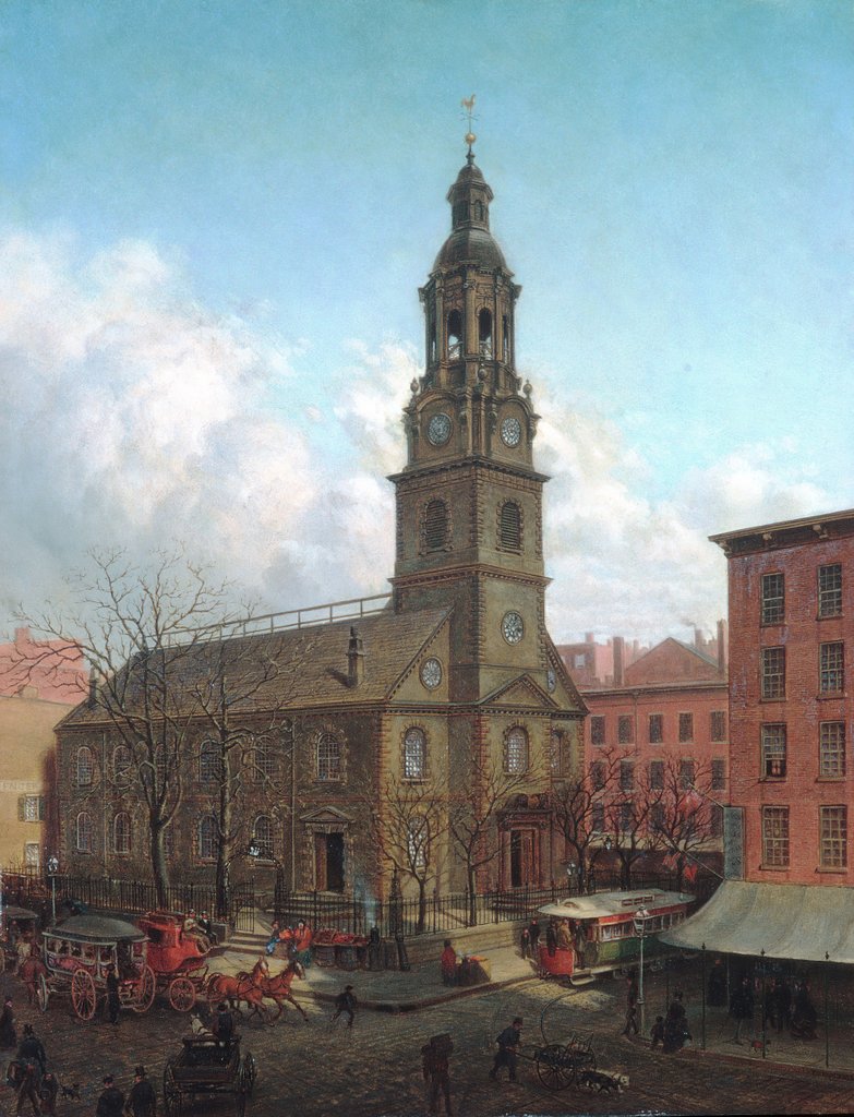 Detail of The North Dutch Church, Fulton and William Streets, New York, 1869 by Edward Lamson Henry