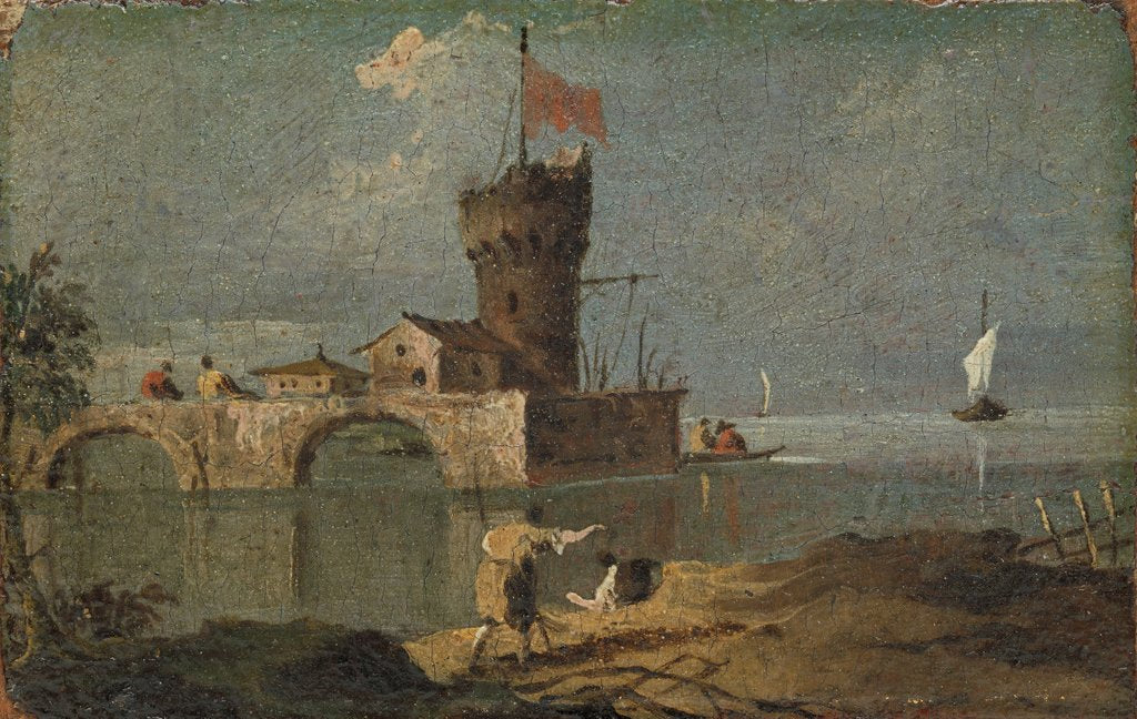 Detail of Capriccio with a Circular Tower, Two Houses, and a Bridge, 18th century by Unknown