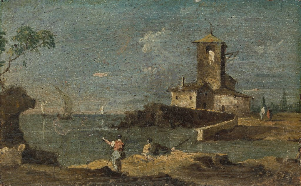Detail of Capriccio with a Square Tower and Two Houses, 18th century by Unknown