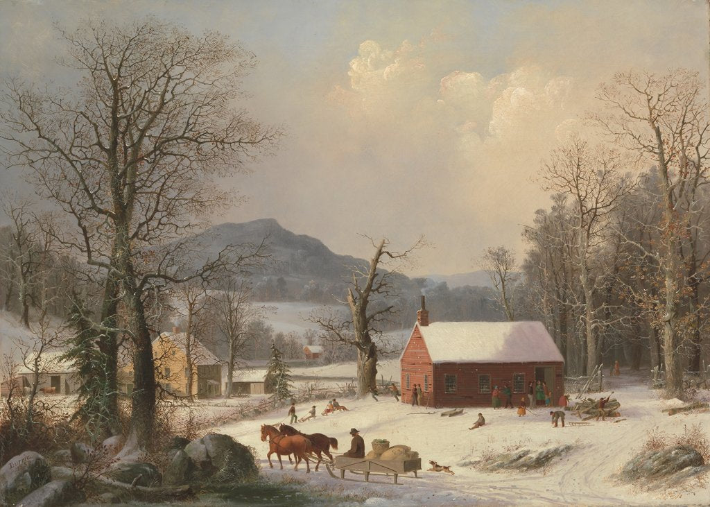 Detail of Red School House, 1858 by George Henry Durrie