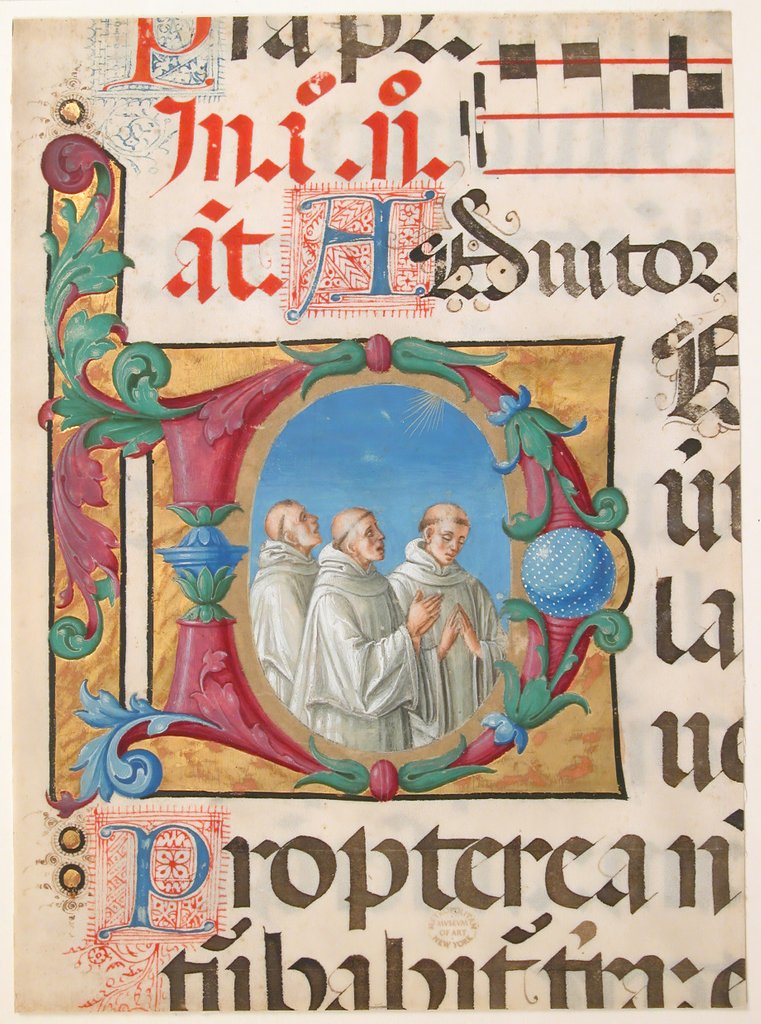 Detail of Manuscript Illumination with Singing Monks in an Initial D, from a Psalter, 1501-2 by Girolamo dai Libri