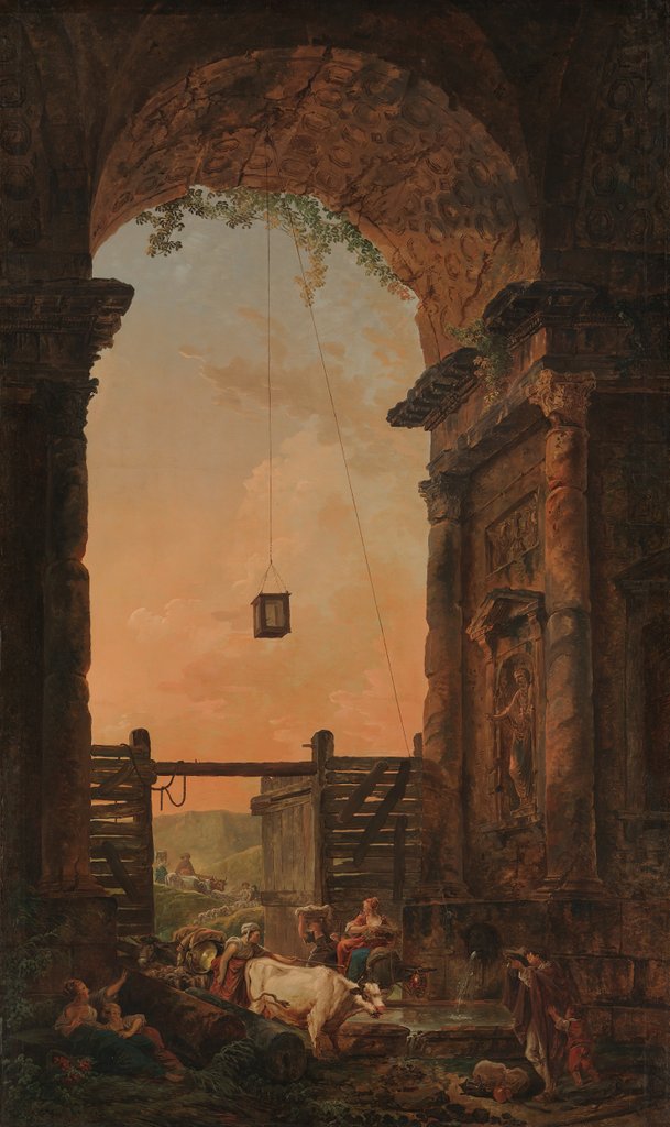 Detail of The Return of the Cattle, ca. 1773-75 by Hubert Robert
