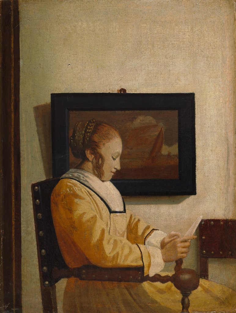 Detail of A Young Woman Reading by Johannes Vermeer (imitator of)
