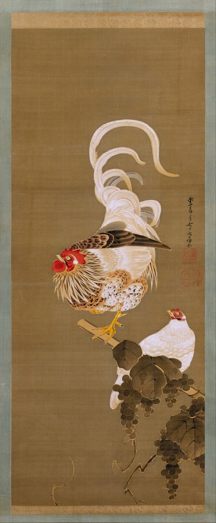 Detail of Hen and Rooster with Grapevine, 1792 by Ito Jakuchu