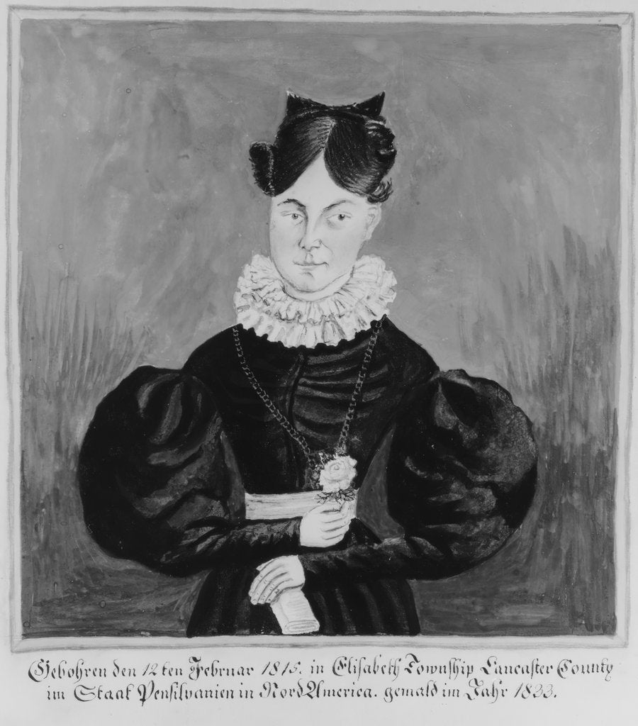 Detail of Portrait and Birth Record of Mahala Wechter, 1833 by Jacob Maentel