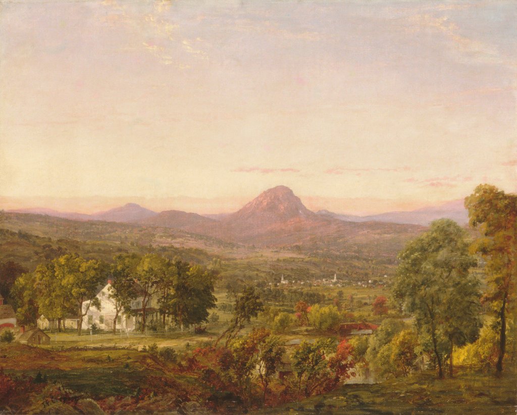 Detail of Autumn Landscape, Sugar Loaf Mountain, Orange County, New York, ca. 1870-75 by Jasper Francis Cropsey