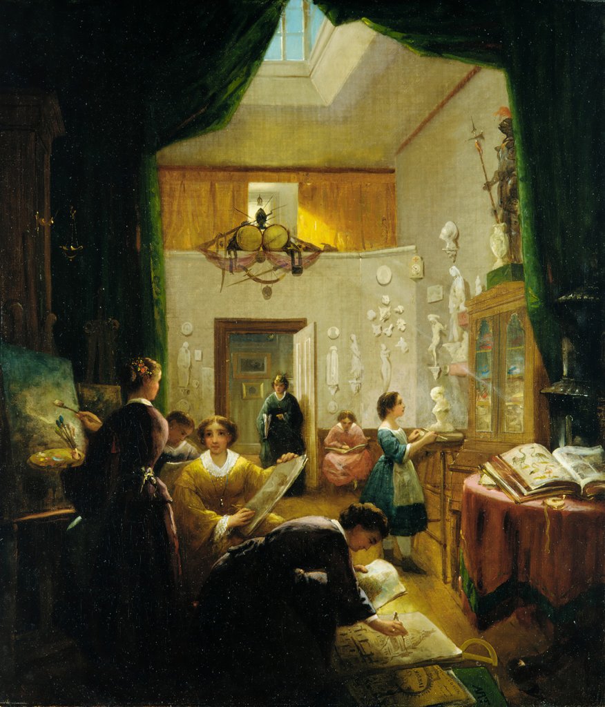 Detail of Women's Art Class, ca. 1868 by Louis Lang