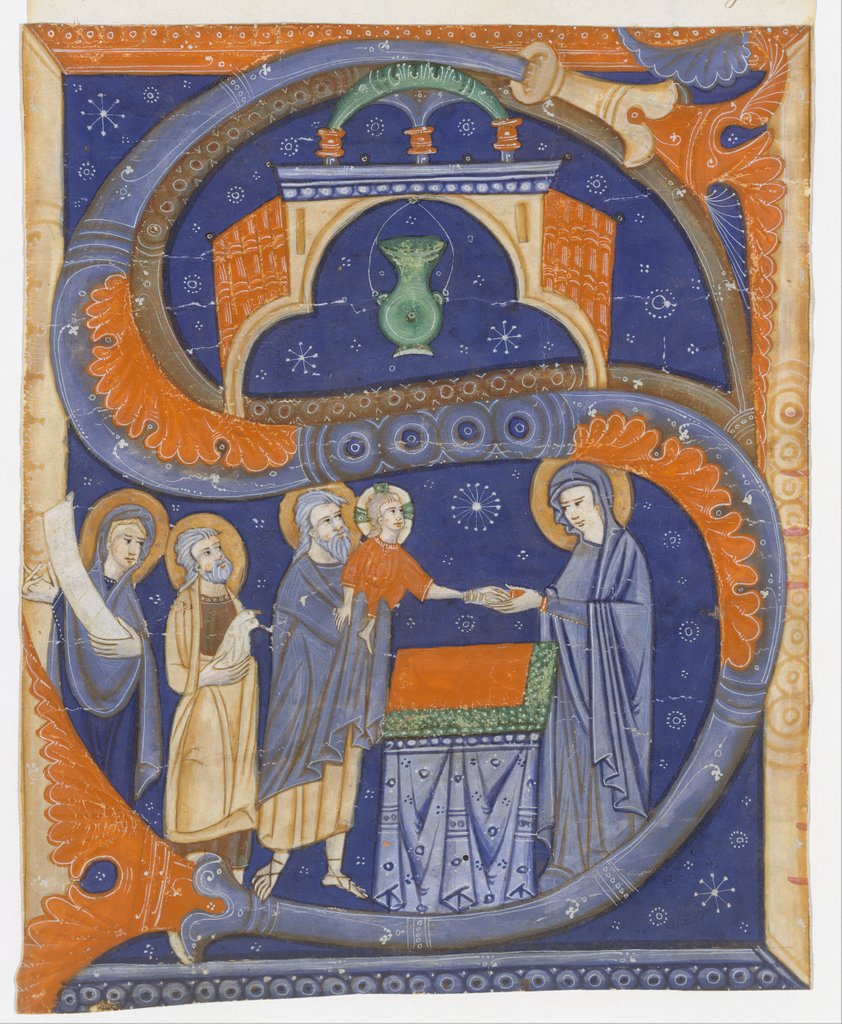 Detail of Manuscript Illumination with the Presentation of Christ in the Temple in an Initial S…, ca. 1278 by Master of Bagnacavallo