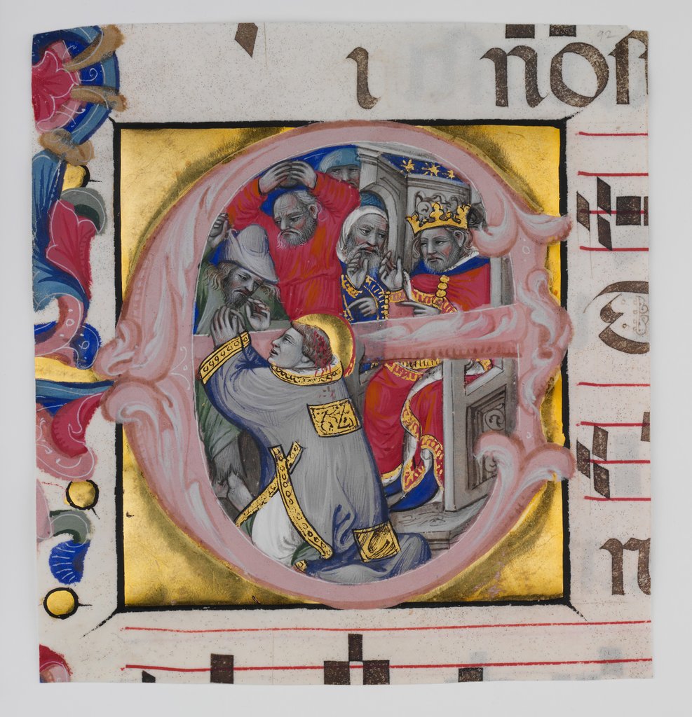 Detail of Manuscript Illumination with the Martyrdom of Saint Stephen in an Initial E…, ca. 1394-1402 by Niccolo di Giacomo da Bologna