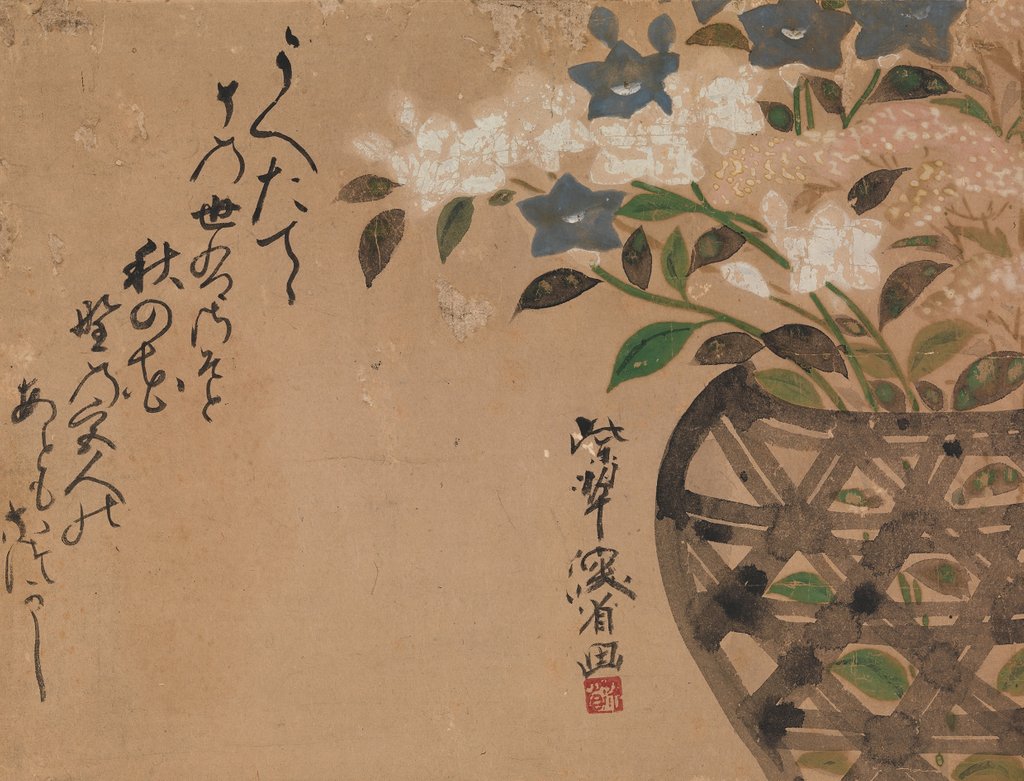 Detail of Bellflowers in Basket, 18th century by Ogata Kenzan