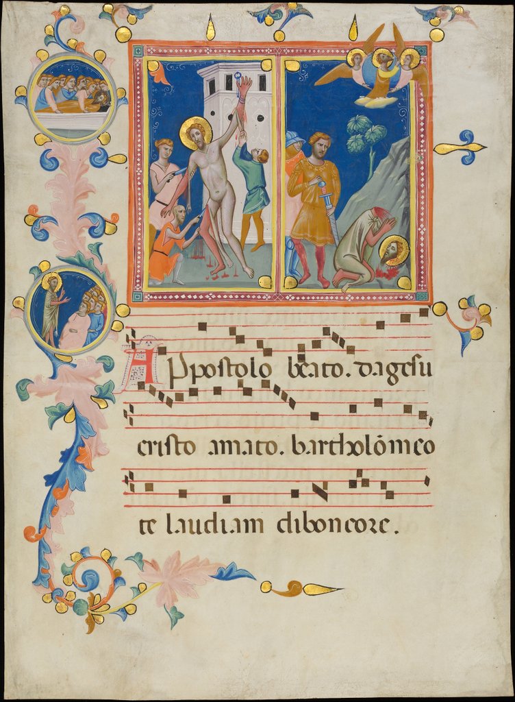 Detail of Manuscript Leaf with the Martyrdom of Saint Bartholomew, from a Laudario, ca. 1340 by Pacino di Bonaguida