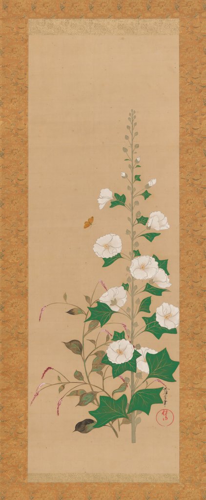 Detail of Hollyhocks and Prince?s-Feather Flowers, early 19th century by Sakai Oho