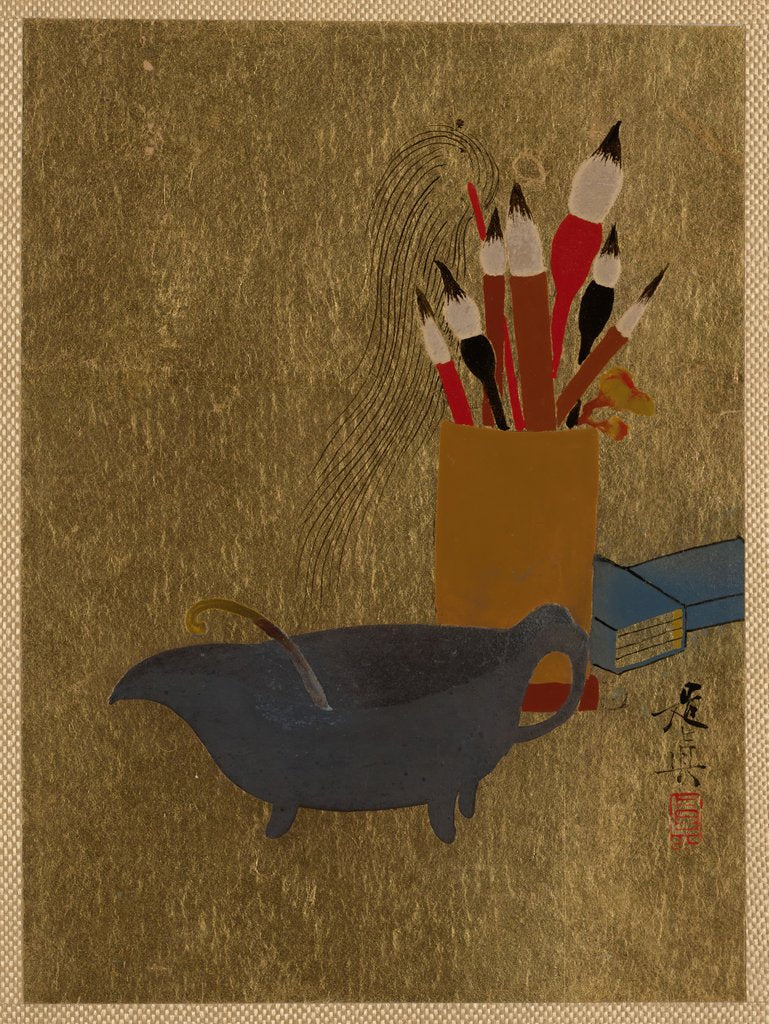 Detail of Kettle and Box with Paint Brushes, 1882 by Shibata Zeshin